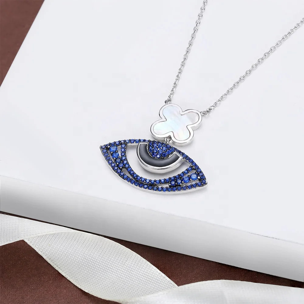 fine jewelry 925 sterling silver necklace evil eye of ra necklace blue evil eye choker necklace for Women evil eye pendant Kirin Jewelry