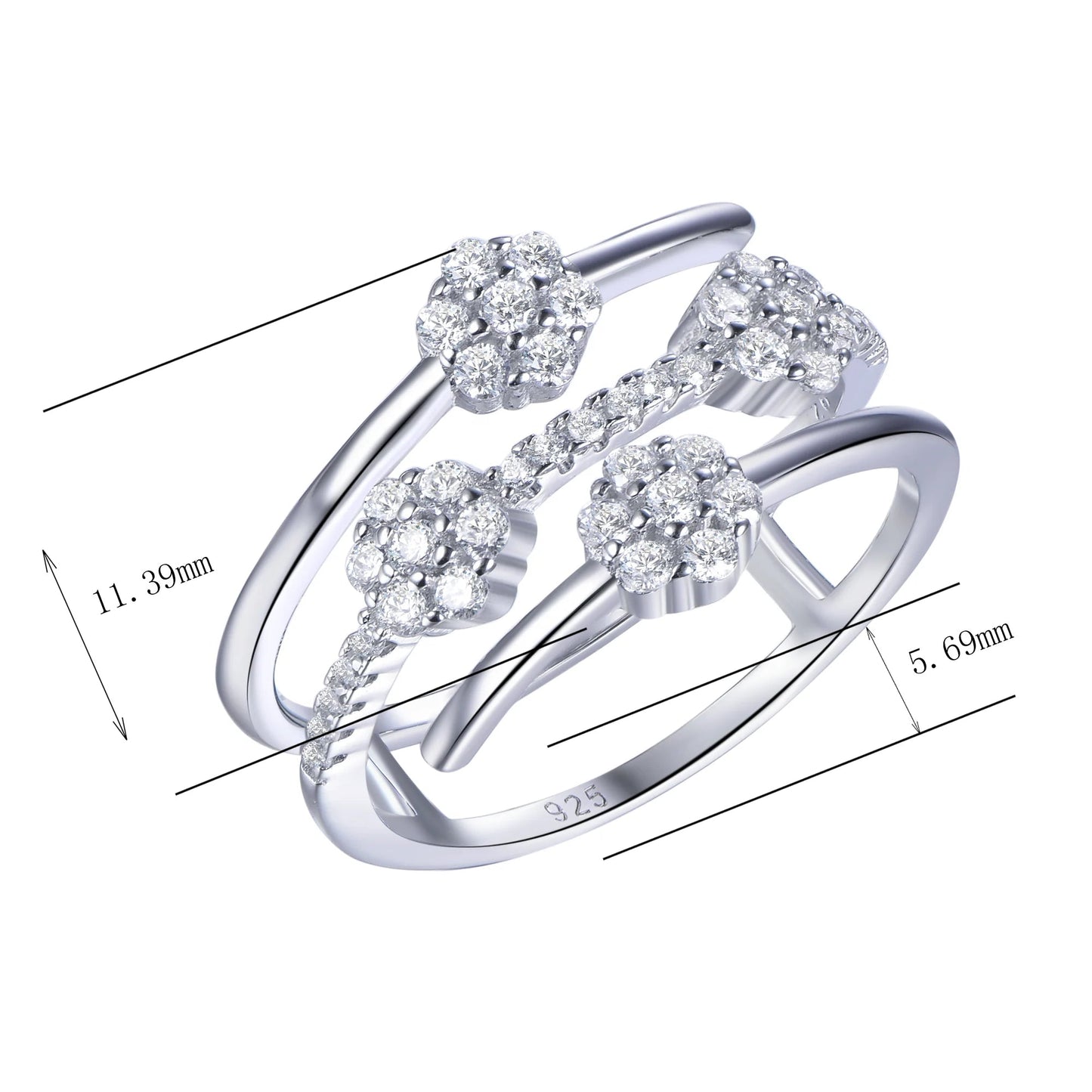 925 sterling silver Round Cut Diamond Flower Engagement Ring Four Floral Proposal Jewelry for women