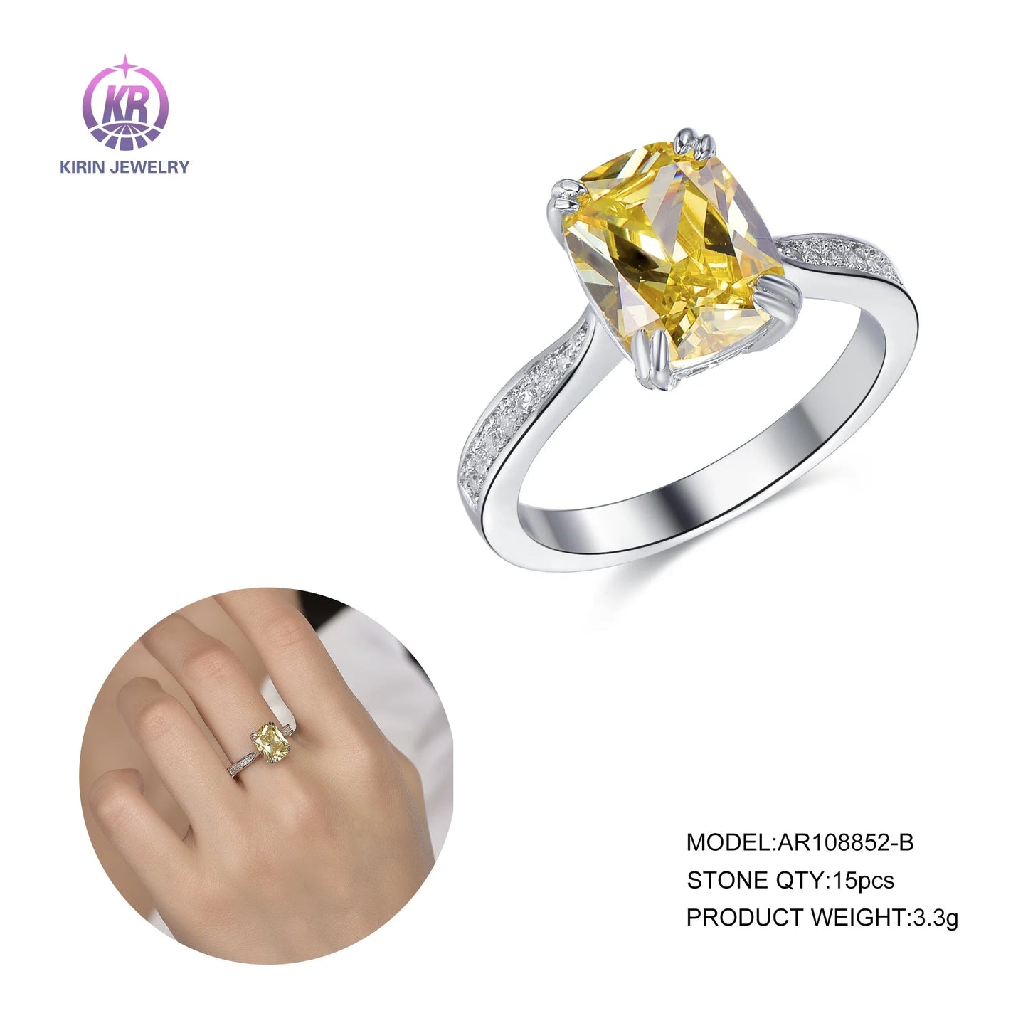 golden cz rings jewelry Customize 925 sterling silver zircon ring 925 canary zircon stone rings for Women Kirin Jewelry