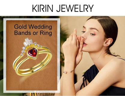 heart diamond wedding bands 18k gold plated ring gold womens wedding rings pure gold wedding ring set Kirin Jewelry