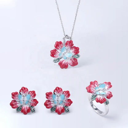 high-end jewelry set ladies jewelry set wedding birth flower ring necklace earrings lotus flower ring pendant necklace earrings Kirin Jewelry