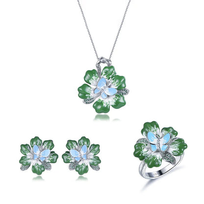 high-end jewelry set ladies jewelry set wedding birth flower ring necklace earrings lotus flower ring pendant necklace earrings Kirin Jewelry