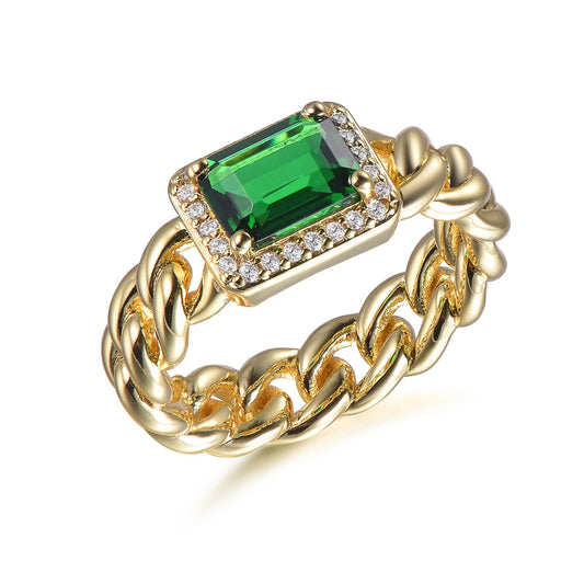 hip hop jewelry 925 sterling silver baguette emerald cz diamond ring for women 18k gold plated ring men cuban chain ring Kirin Jewelry