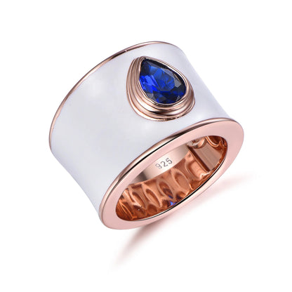 hip hop jewelry enamel sterling silver ring enamel rings jewelry women rose gold blue spinel diamond bands white enamel ring Kirin Jewelry