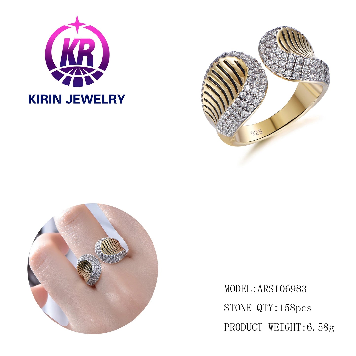 hot sale unique sterling silver S925 & 18K Gold open ring platinum plated adjustable ring platinum engagement rings Kirin Jewelry