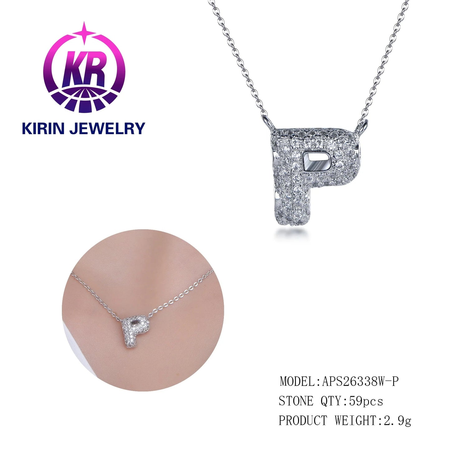 initial letter pendant gold plated chain 925 silver O P Y bubble letter pendants gold letter S pendant Kirin Jewelry