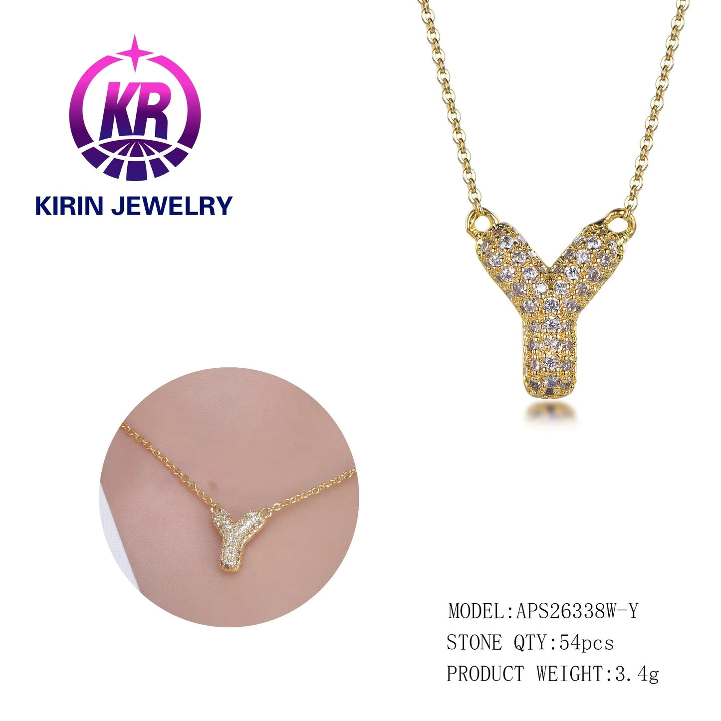 initial letter pendant gold plated chain 925 silver O P Y bubble letter pendants gold letter S pendant Kirin Jewelry