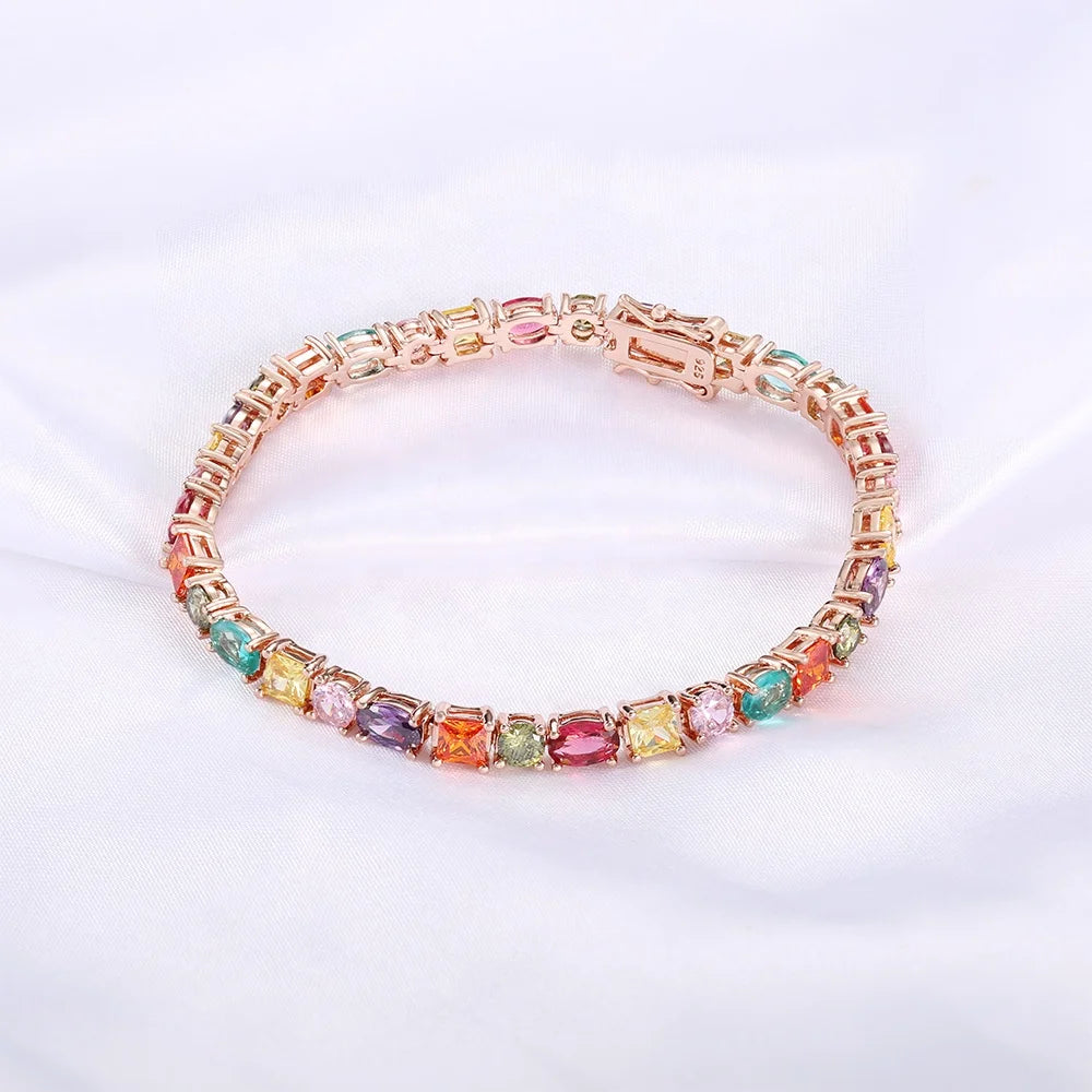 kirin custom rainbow bracelets designer charms for Women diy crystal bracelets & bangles 925 sterling silver rainbow bracelets hot selling 925 silver multi color CZ zircon diamond tennis bracelet Kirin Jewelry