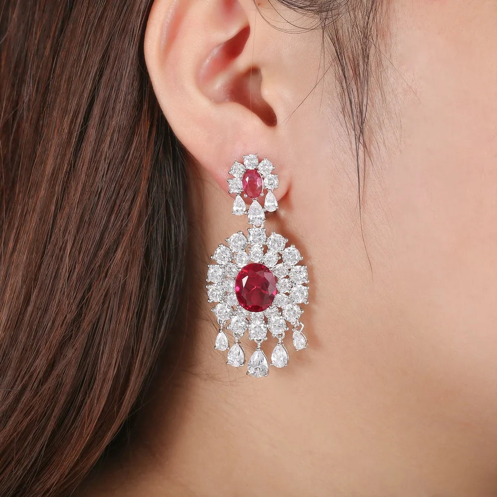kirin ruby jewellery manufacturer 2021 flower luxury crystal earrings luxury earrings for Women 925 sterling silver earrings Kirin Jewelry