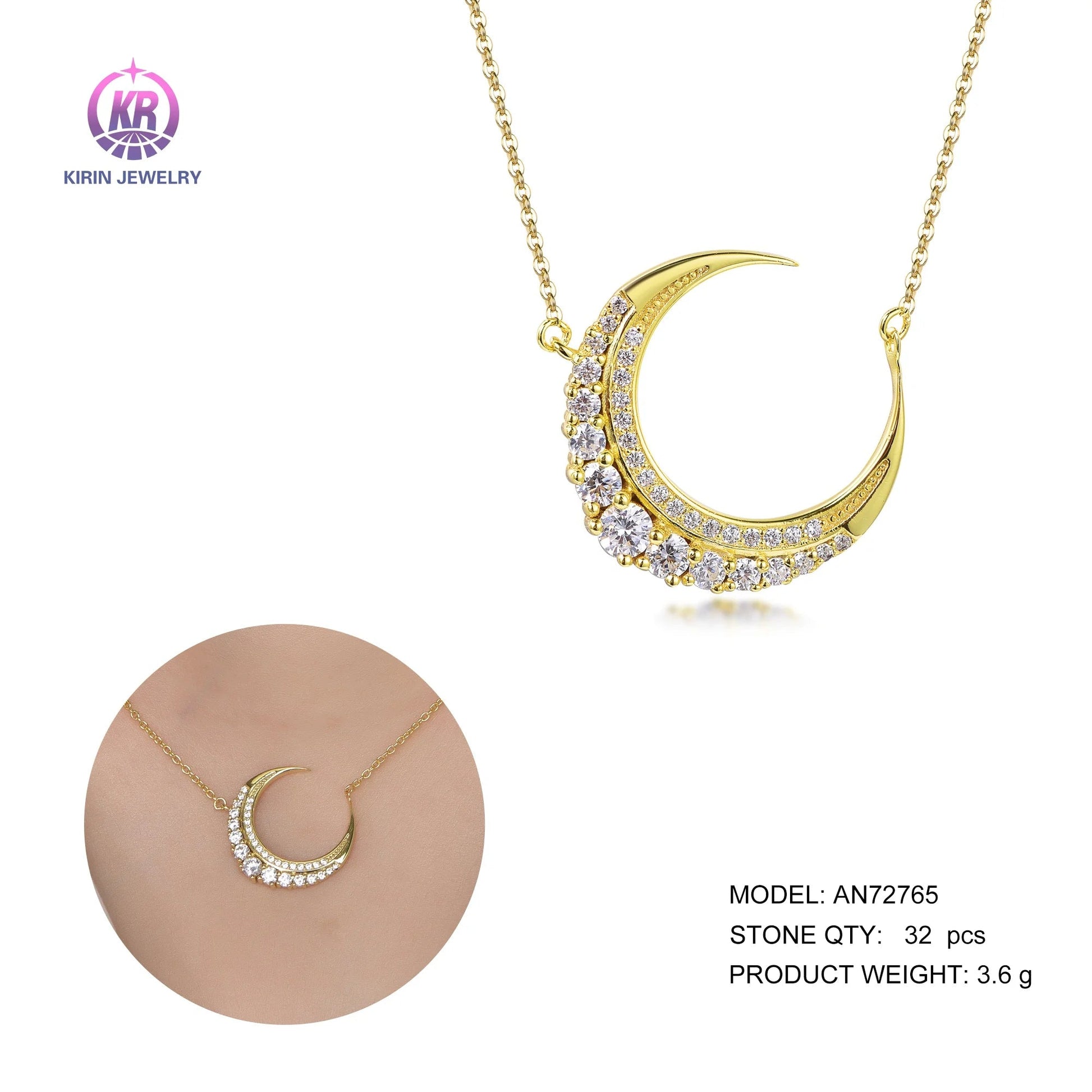 lady moon crystal necklace pendant 18k gold chain AAA CZ moon stone necklace zircon moon phase necklace Kirin Jewelry