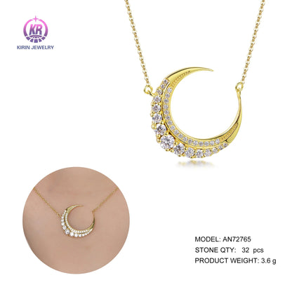 lady moon crystal necklace pendant 18k gold chain AAA CZ moon stone necklace zircon moon phase necklace Kirin Jewelry