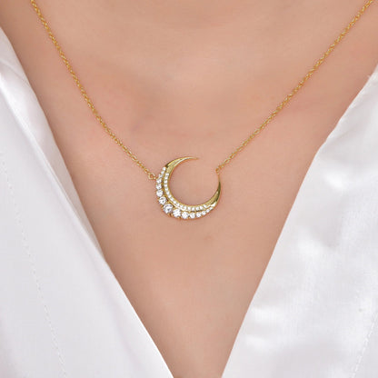 lady moon crystal necklace pendant 18k gold chain AAA CZ moon stone necklace zircon moon phase necklace Kirin Jewelry