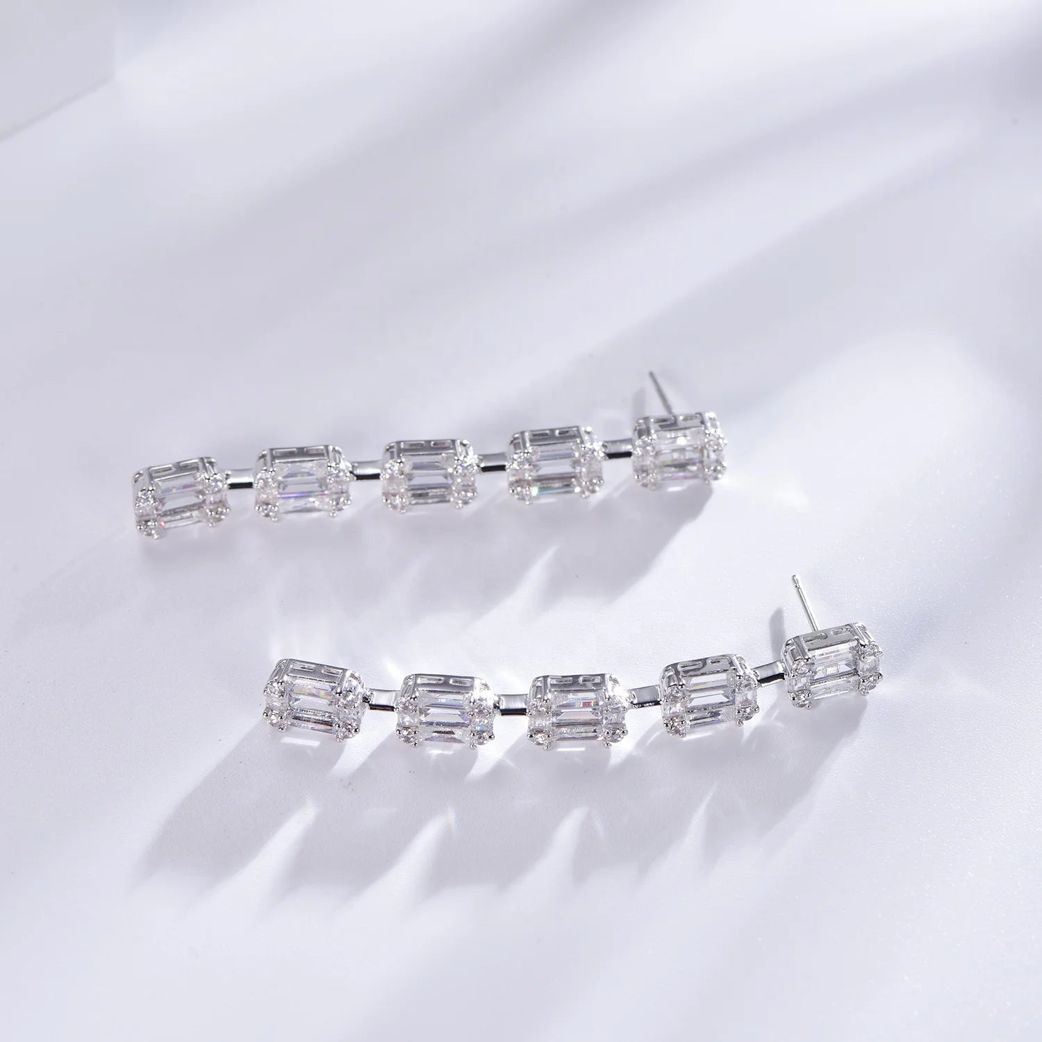 long earrings 925 natural stone sterling silver earrings 925 sterling silver baguette cz diamond earrings Kirin Jewelry