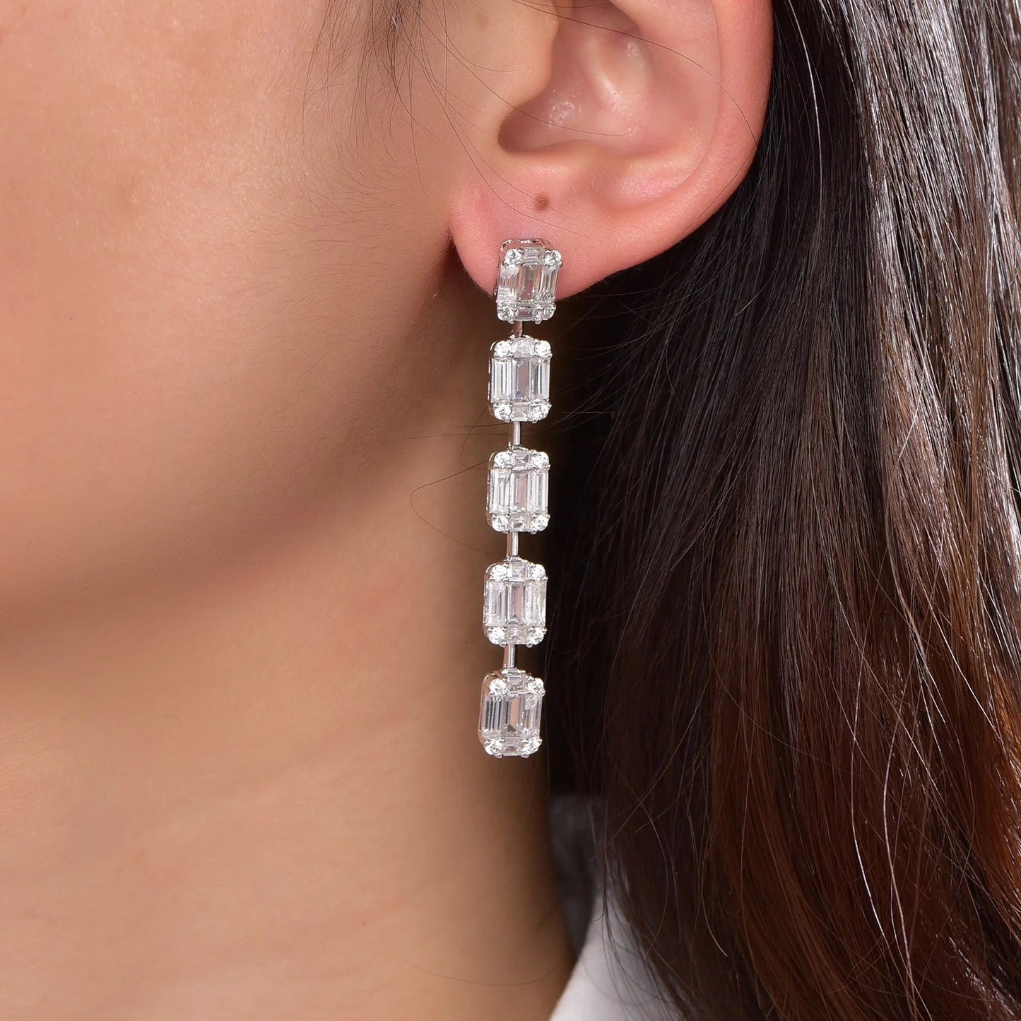 long earrings 925 natural stone sterling silver earrings 925 sterling silver baguette cz diamond earrings Kirin Jewelry