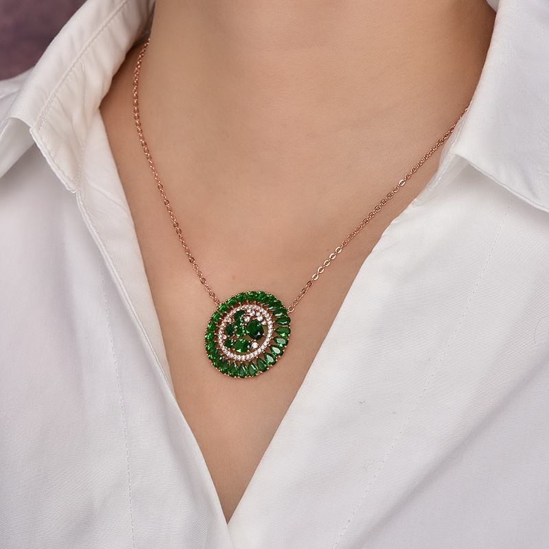 lucky charm pendant necklace emerald AAA zircon dainty charm necklace women 925 sterling silver charm necklace Kirin Jewelry