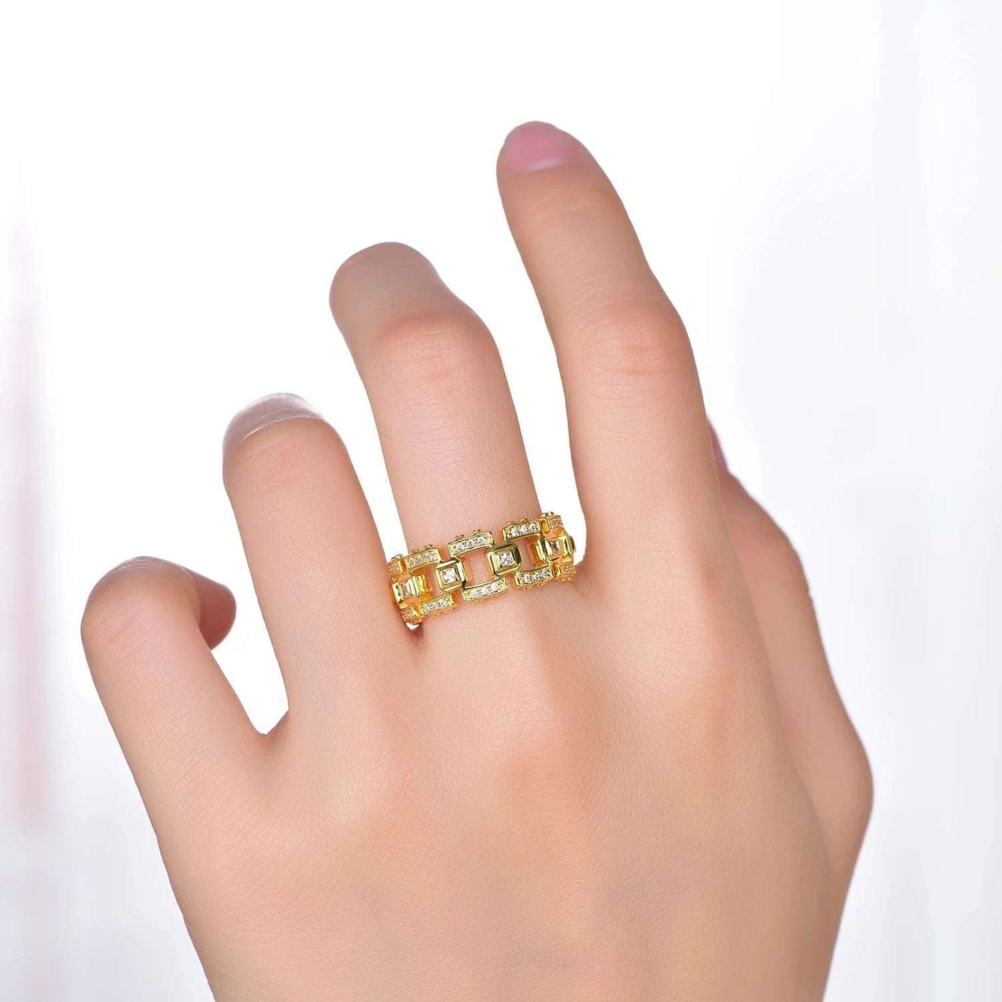 new fine Gold Plated Cubic Zirconia Statement Irregular Geometric Ring for Women Chunky Finger Rings