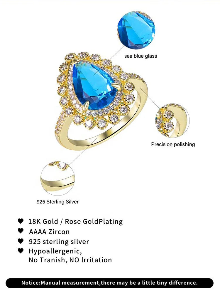 luxury Womens aquamarine ring heart diamond 14k gold aquamarine ring for Women aquamarine stone ring Kirin Jewelry