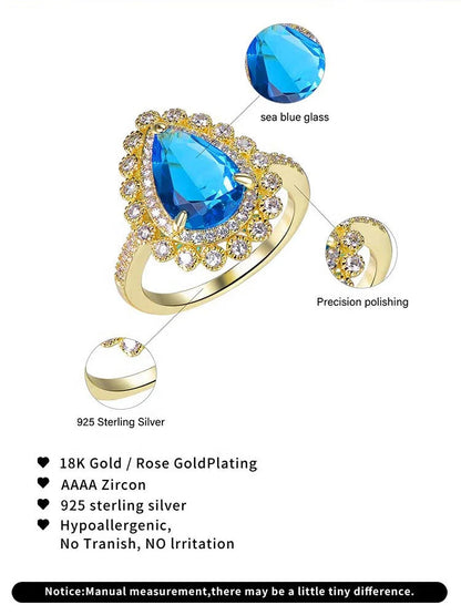 luxury Womens aquamarine ring heart diamond 14k gold aquamarine ring for Women aquamarine stone ring Kirin Jewelry