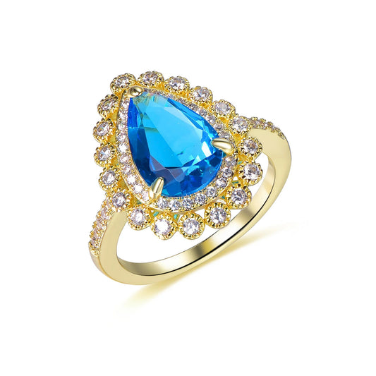 luxury blue pear shape diamond Cluster Ring for women promise ring