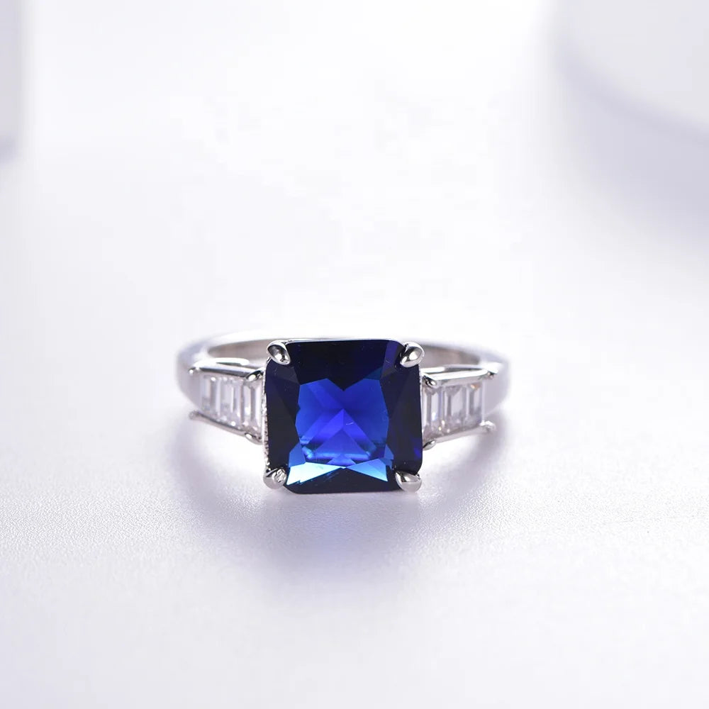 classci 925 Silver CZ Blue Diamond Rings for Woman Wedding Ring 