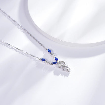 marquise blue spinel CZ mossinate diamond necklace mens sliver chain necklace 925 sterling silver necklace Kirin Jewelry