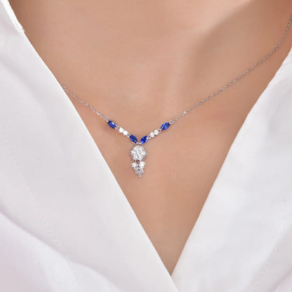 marquise blue spinel CZ mossinate diamond necklace mens sliver chain necklace 925 sterling silver necklace Kirin Jewelry