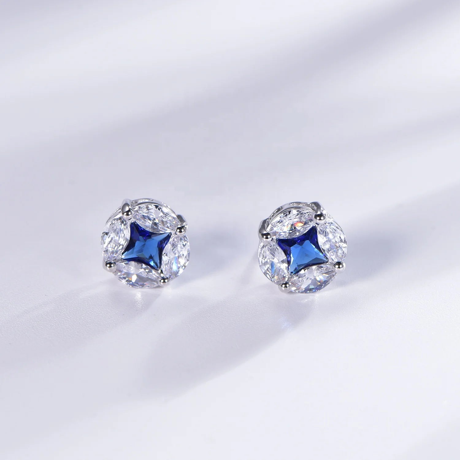 marquise natural sapphire Women 925 sterling silver stud earrings dark blue sapphire stud earrings Kirin Jewelry