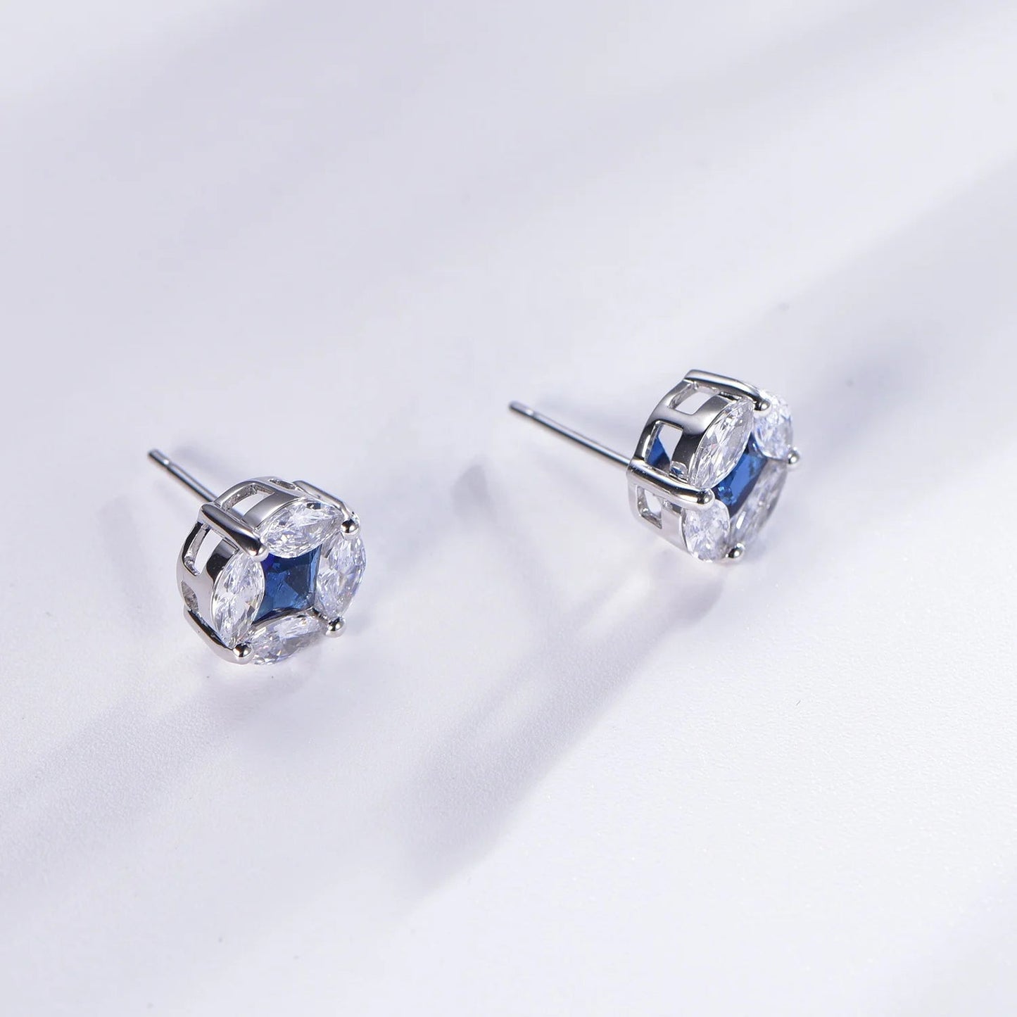 marquise natural sapphire Women 925 sterling silver stud earrings dark blue sapphire stud earrings Kirin Jewelry