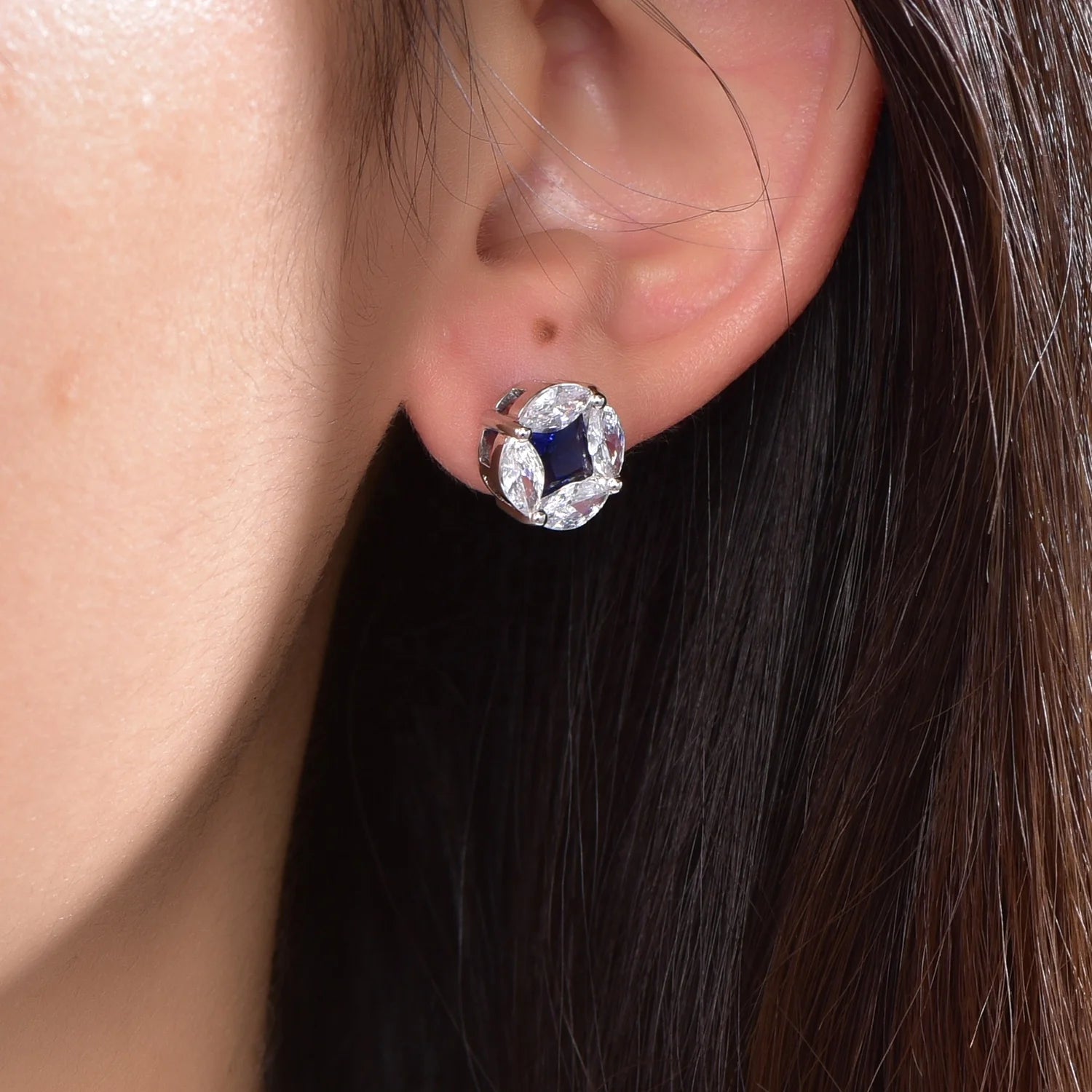 marquise natural sapphire Women 925 sterling silver stud earrings dark blue sapphire stud earrings Kirin Jewelry