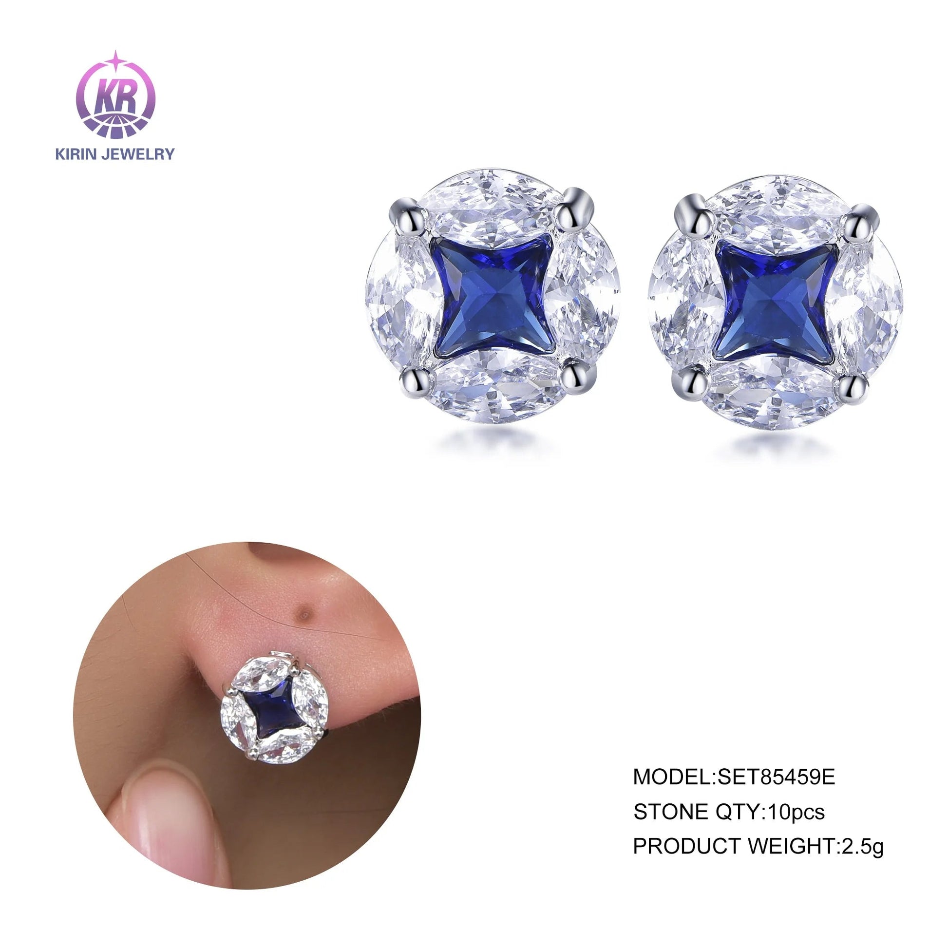 marquise natural sapphire Women 925 sterling silver stud earrings dark blue sapphire stud earrings Kirin Jewelry