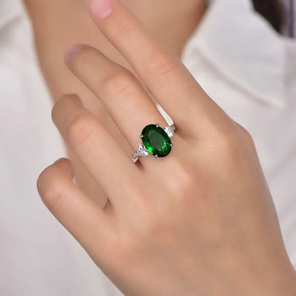 micro prong 925 sterling silver ring jewelry cz oval gemstone white gold ring Women's gift emerald rings Kirin Jewelry