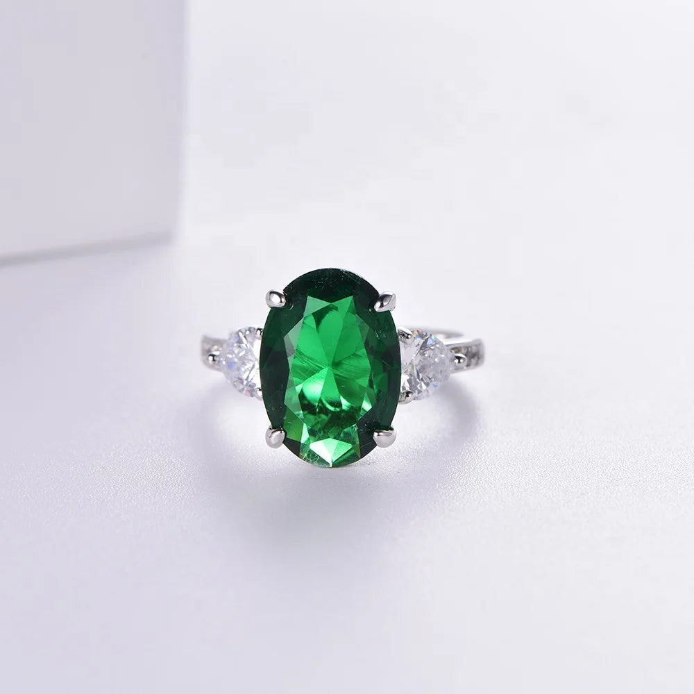 micro prong 925 sterling silver ring jewelry cz oval gemstone white gold ring Women's gift emerald rings Kirin Jewelry