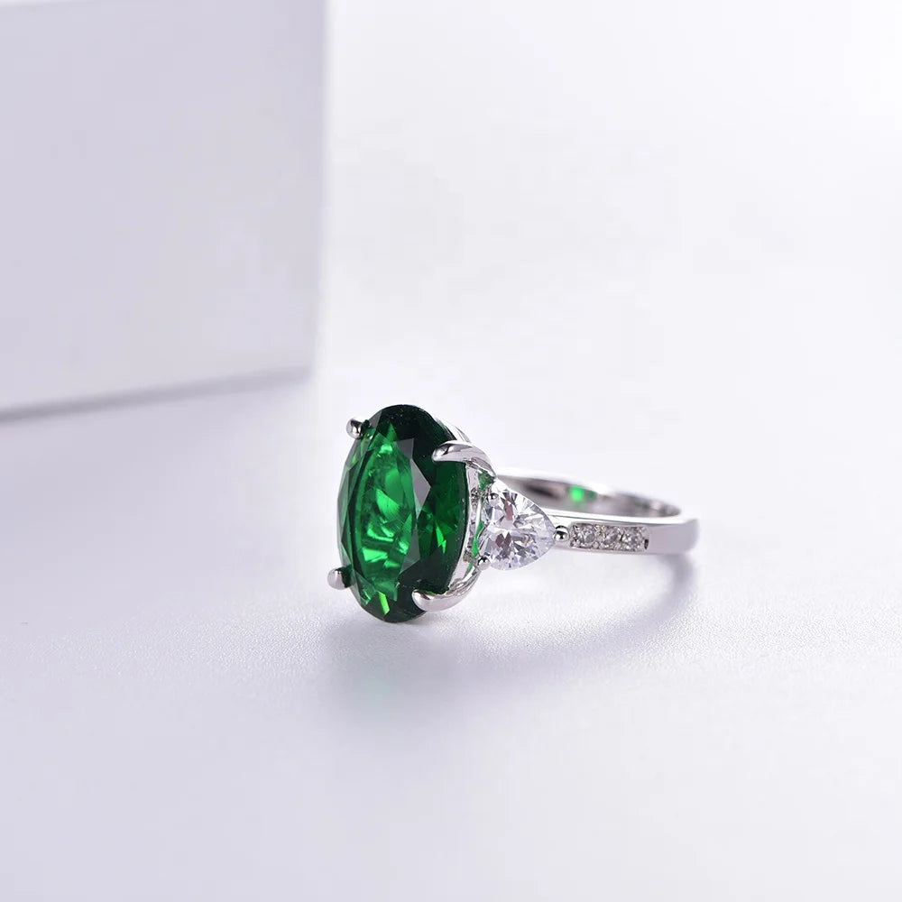 micro prong 925 sterling silver ring jewelry cz oval gemstone white gold ring Women's gift emerald rings Kirin Jewelry