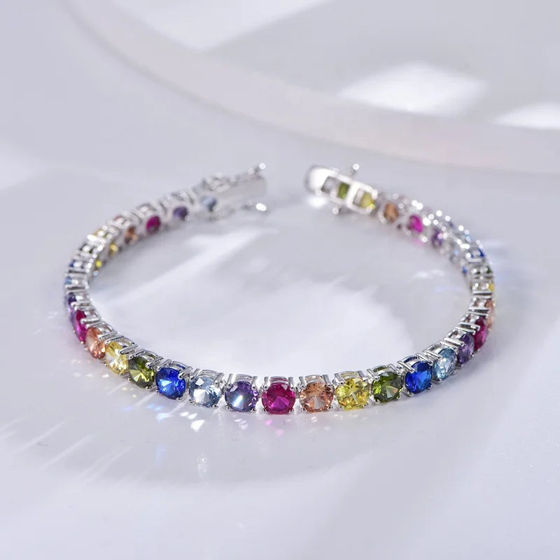 moissanite rainbow 3mm 925 sterling silver tennis bracelet pink 5A CZ zircon real diamond tennis bracelet Kirin Jewelry