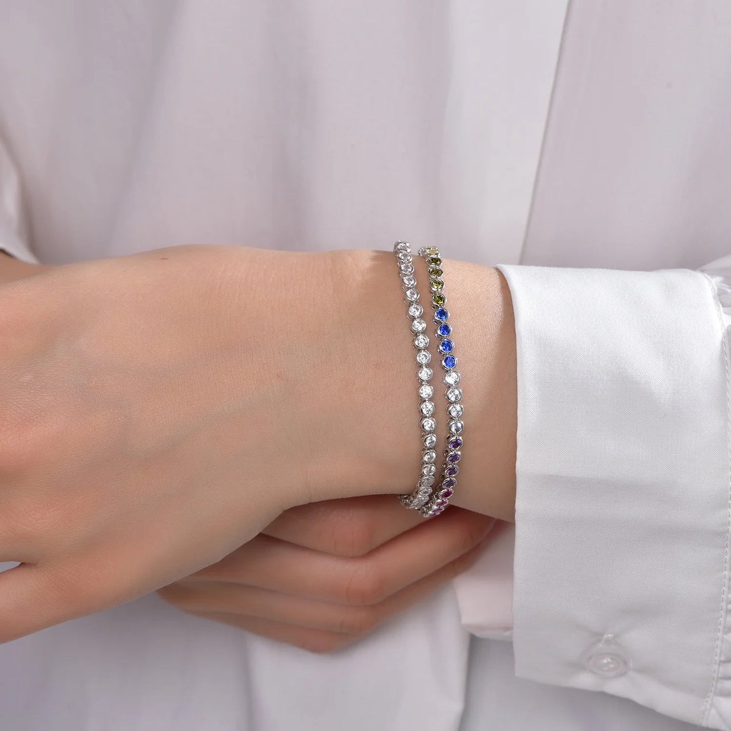 muti-color moissanite tennis bracelet moissanite chain color moissanite necklace 925 silver tennis bracelet Kirin Jewelry