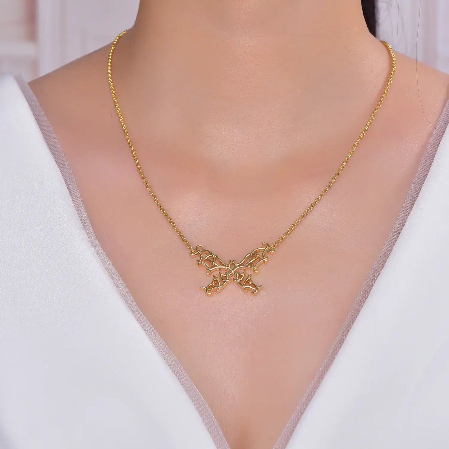 fashion gold plated hollow butterfly pendant necklace for women