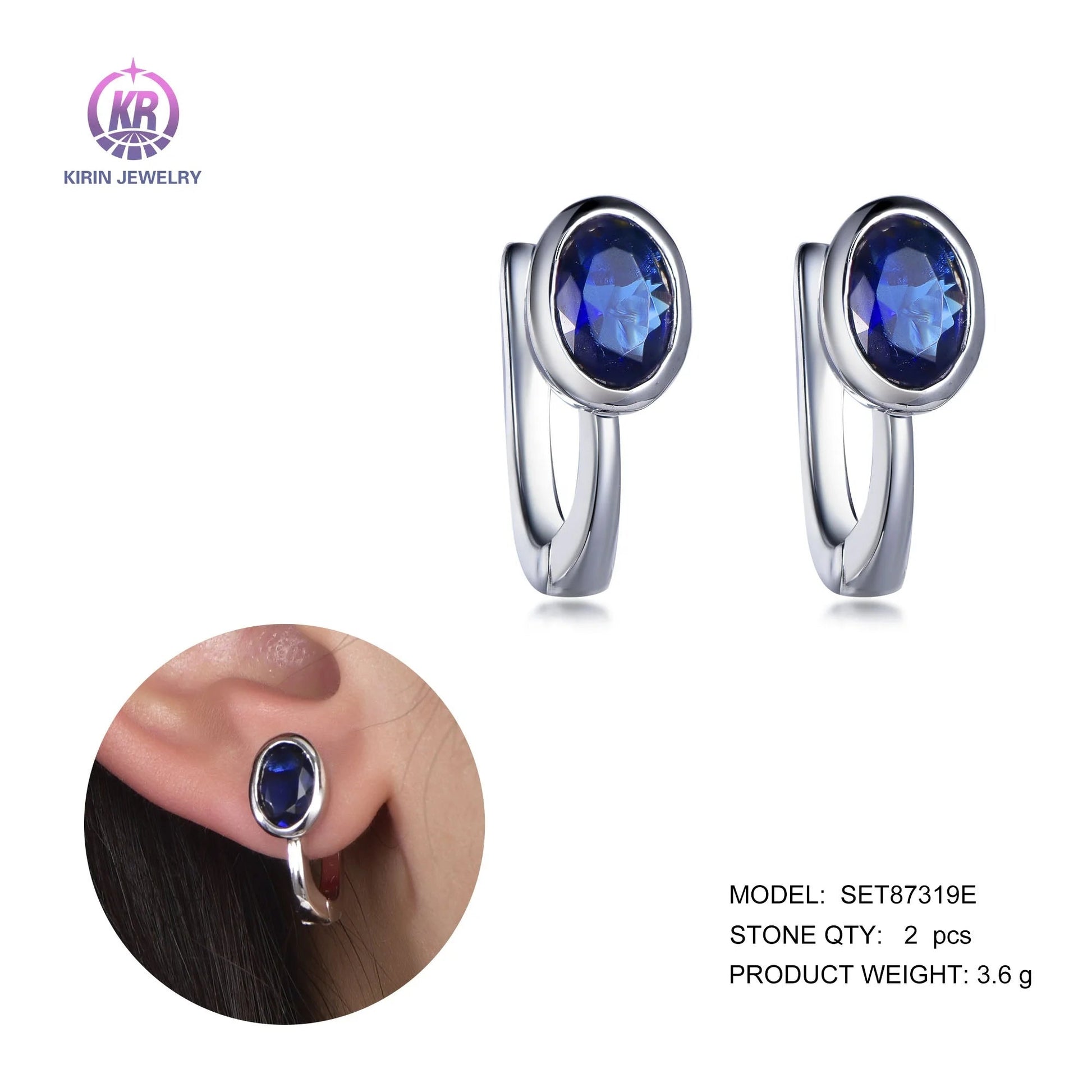 opal cz huggie earrings stainless steel Sterling silver earrings 925 small huggie rhodium plating sapphire hoop earring Kirin Jewelry