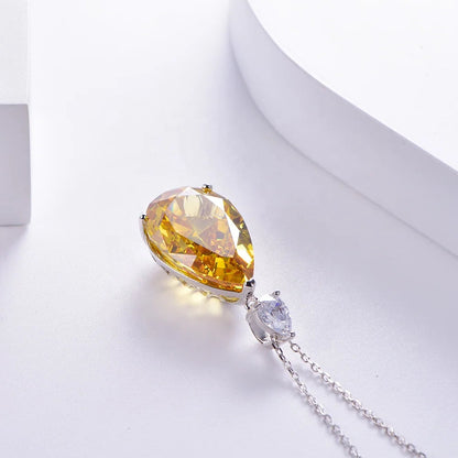 pear cut 5A CZ diamonds pendant white gold diamonds necklace 925 silver canary yellow diamond pendant Kirin Jewelry