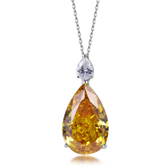 pear cut 5A CZ diamonds pendant white gold diamonds necklace 925 silver canary yellow diamond pendant Kirin Jewelry