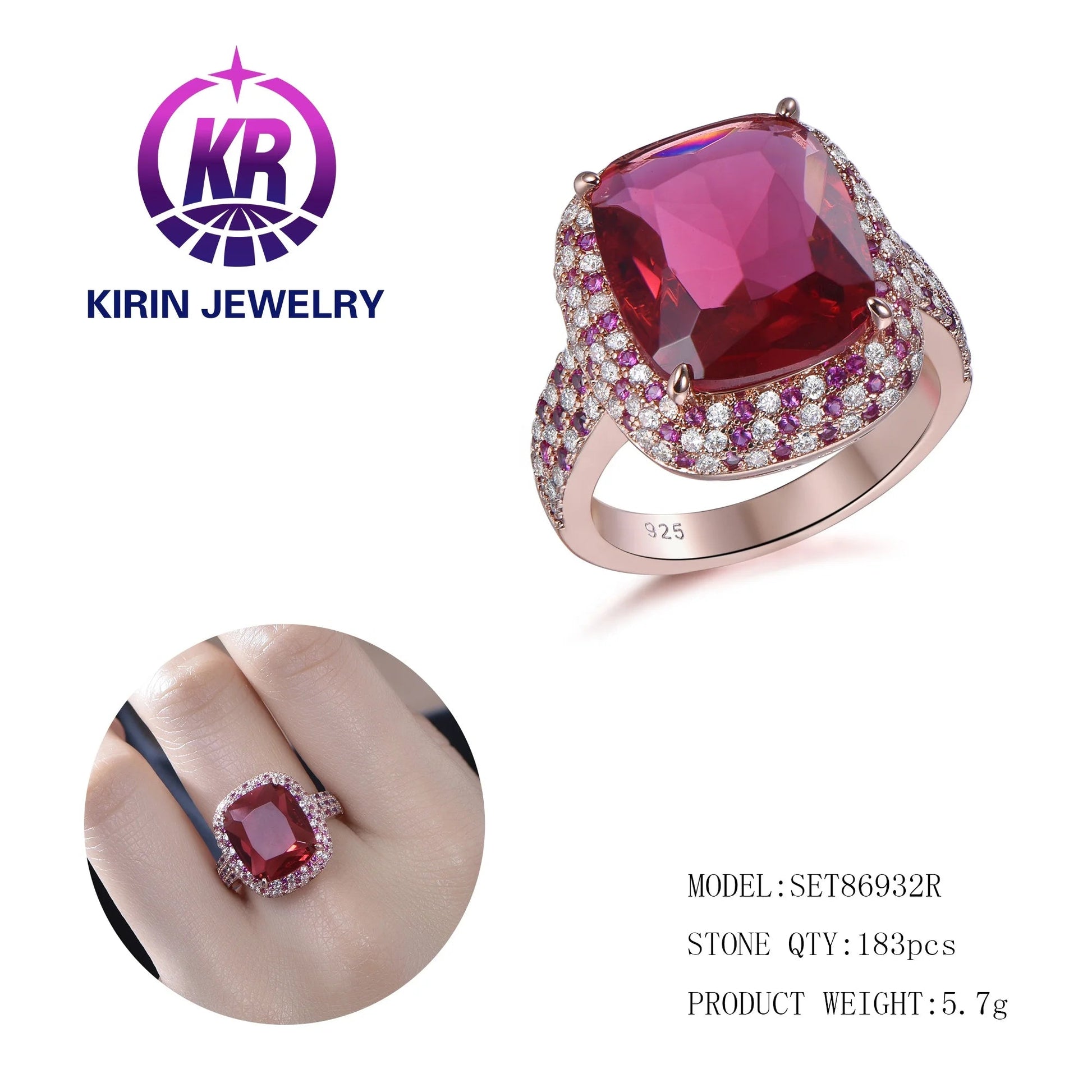 pendant earrings and ring 3pcs 925 sterling silver jewelry sets Hawaiian ruby glass jewelry sets for women luxury jewelry set Kirin Jewelry