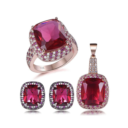 pendant earrings and ring 3pcs 925 sterling silver jewelry sets Hawaiian ruby glass jewelry sets for women luxury jewelry set Kirin Jewelry