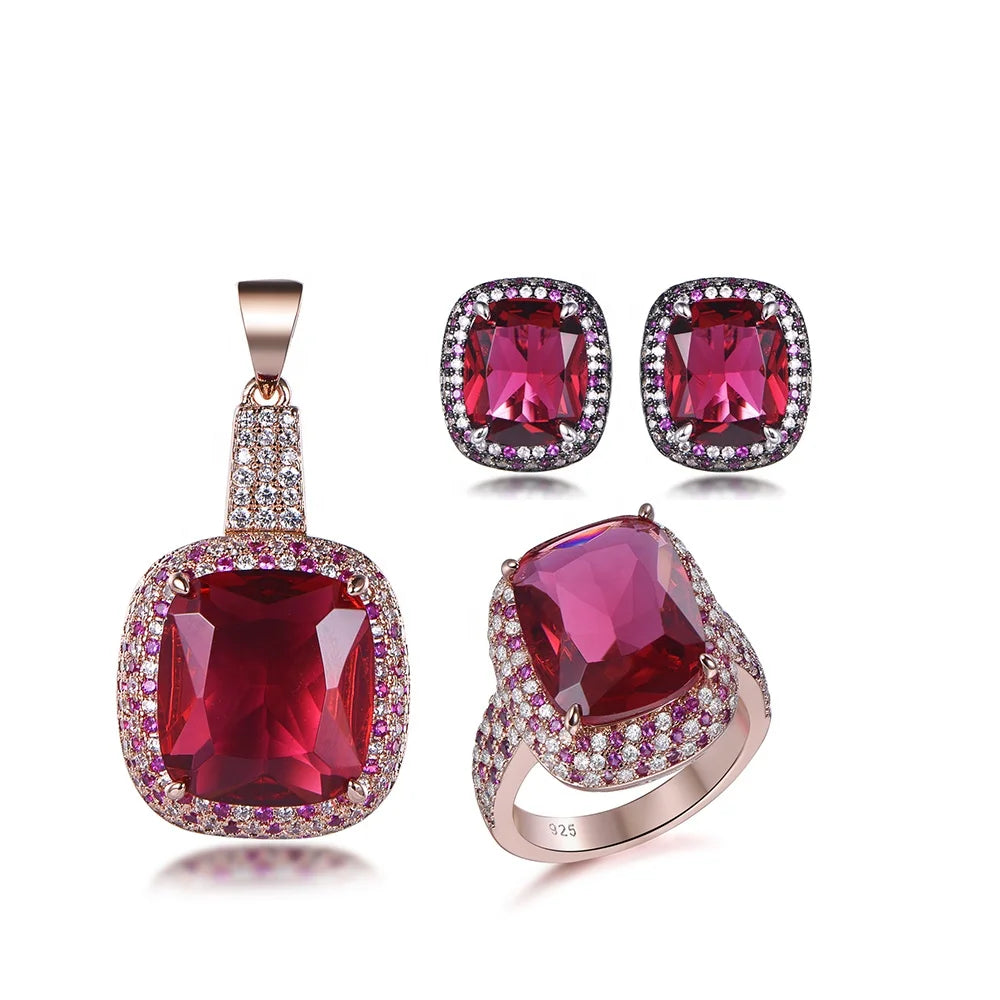 pendant earrings and ring 3pcs 925 sterling silver jewelry sets Hawaiian ruby glass jewelry sets for women luxury jewelry set Kirin Jewelry