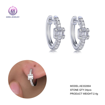 pendientes plata 925 diamond huggie earrings set 925 sterling silver earrings hoop square huggie earring Kirin Jewelry