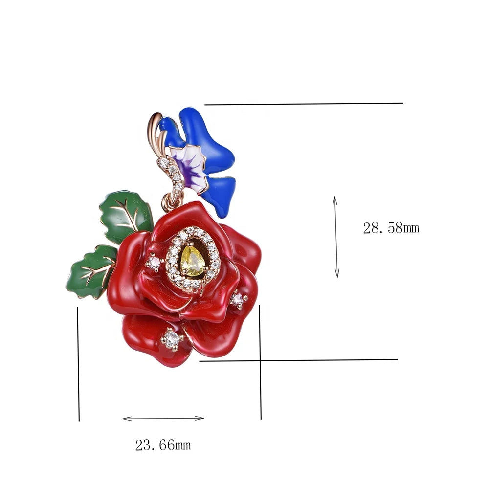 pendientes red rose flower earring stud 925 sterling silver ear ring enamel flower earrings silver sun flower earrings for women Kirin Jewelry