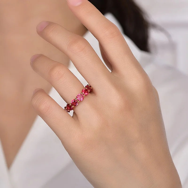 red corundum diamond ring 18k gold textured gold ring wedding ring for ladies Kirin Jewelry