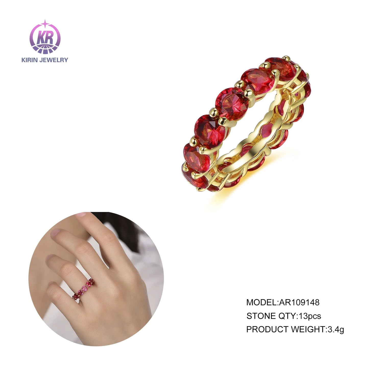 red corundum diamond ring 18k gold textured gold ring wedding ring for ladies Kirin Jewelry