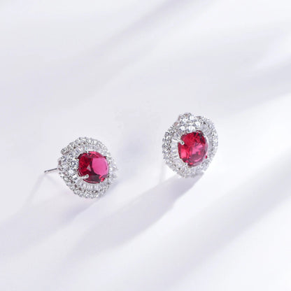 red corundum gemstone fine earrings natural ruby 925 sterling silver stud earrings Kirin Jewelry