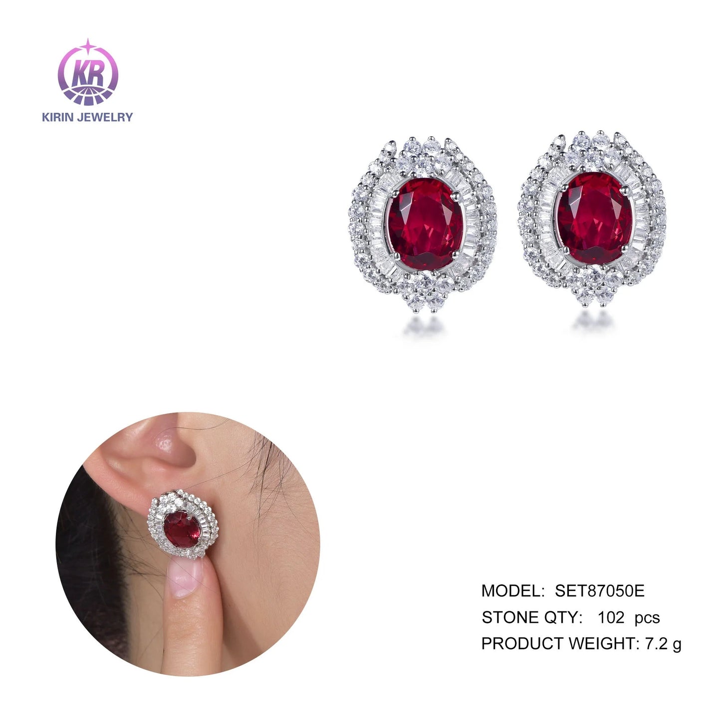 red corundum gemstone fine earrings natural ruby 925 sterling silver stud earrings Kirin Jewelry