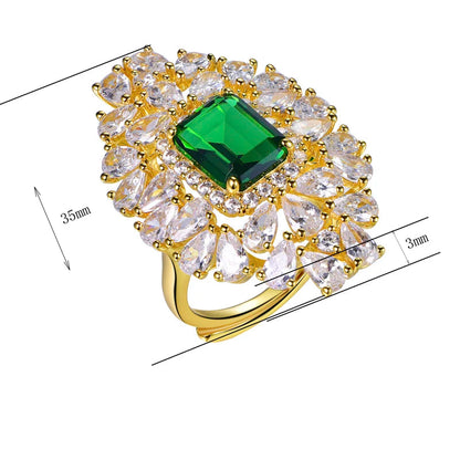 925 silver women golden flower cubic zirconia filled emerald cut ring