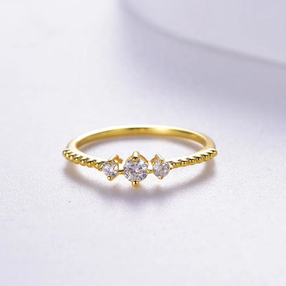 925 silver gold plated Minimalist Petite Round Stacking Three Stone engagement Rings 